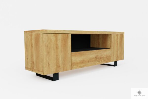 TV table of solid oak wood and metal DELIO