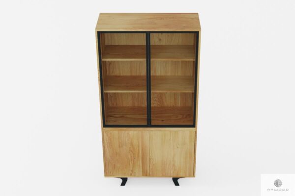 Oak display cabinet of solid wood and steel industrial loft to living room VITA