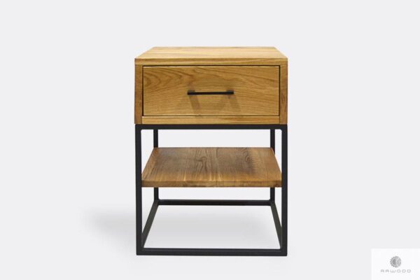 Industrial oak bedside table with drawer and shelf to bedroom MERIS I