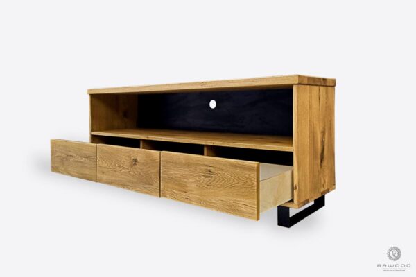 Industrial oak lowboard with drawers on metal legs to room DELIO I