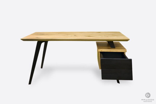 Desk with oak tabletop drawers with black metal legs VITA II