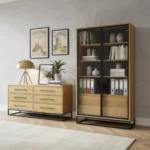 dębowa witryna MERIS II 2 szuflady i komoda MERIS