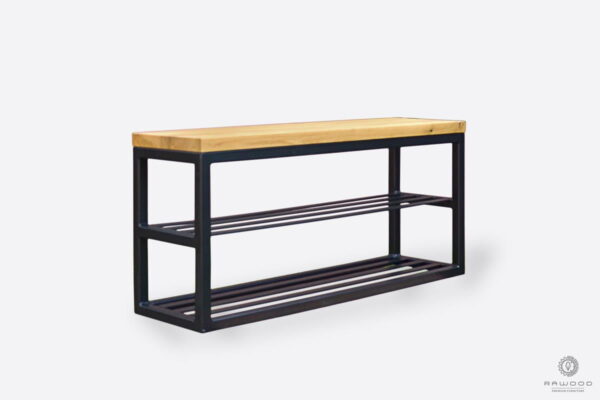 Wooden bench with metal shelf loft industrial bench to hallway HUGON III