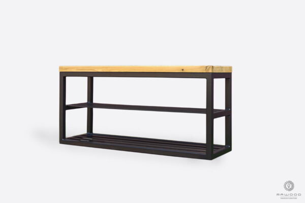 Loft wooden bench with shelf for shoes industrial style wooden furniture to hallway from manufacturer