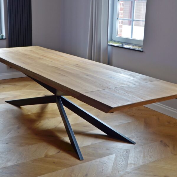 Stół dębowy loft na metalowych nogach do jadalni DEVON z dostawkami