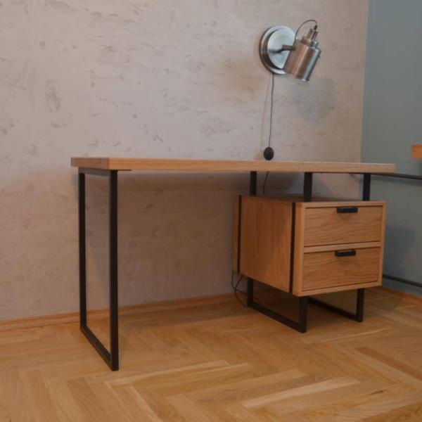 Industrialne biurko drewniane z szufladami czarne metalowe ngi do pokoju HUGON
