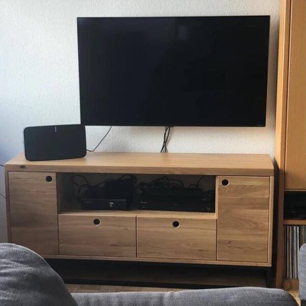 Loft dębowa szafka RTV z szufladami w industrialnym stylu do salonu MERIS