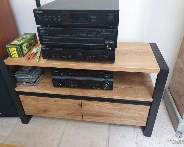 Nowoczesna loft szafka RTV dębowa z metalowymi nogami z szufladami do salonu CAMERON