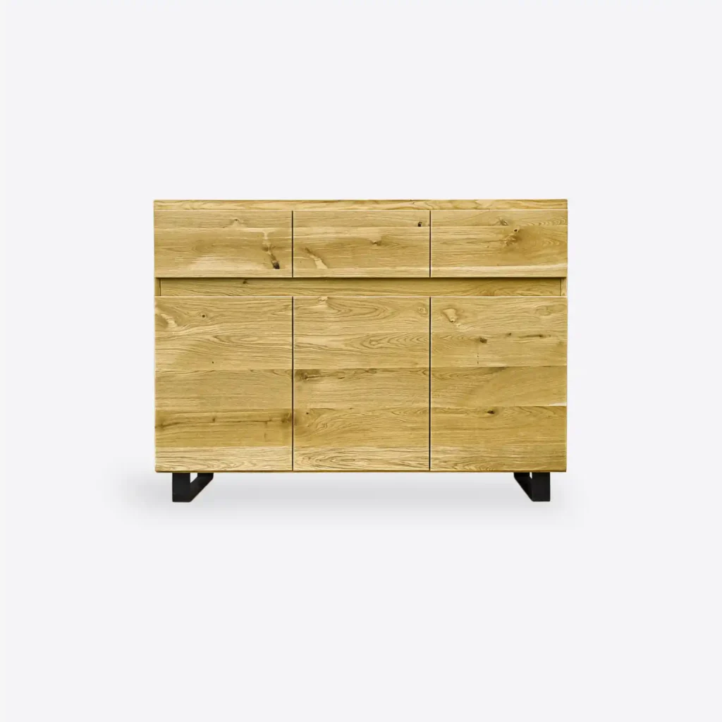 Solid oak chest of drawers made of solid wood and metal for the living room DELIO