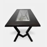 Rustykalny stół drewniany ze starego drewna stali i szkła OLBERO