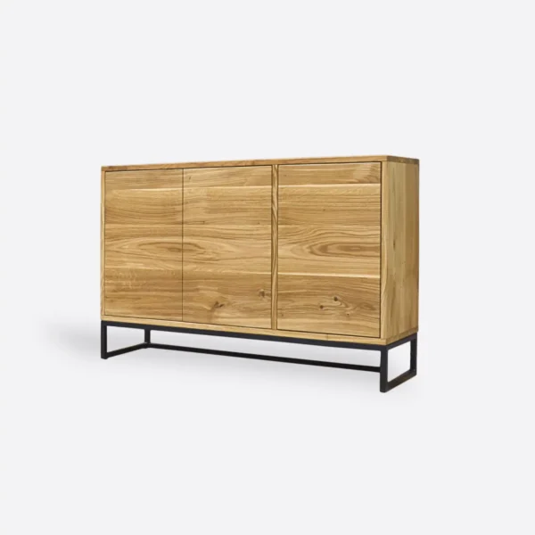 Oak chest of drawers industrial black steel base - MERIS II