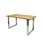 Oak table with legs made of polished stainless steel INOX SILVERADO