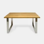Oak table with legs made of polished stainless steel INOX SILVERADO
