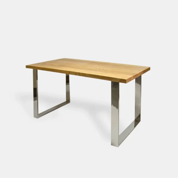 Oak table with legs made of polished stainless steel INOX SILVERADO