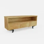 Oak TV cabinet with drawers on metal legs industrial VITA
