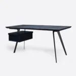 Designer desk with one drawer and leather insert lacquer black VITA 4