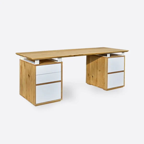Oak desk with drawers - white fronts