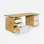 Oak desk with drawers - white fronts