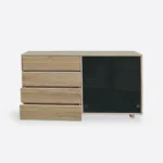 BERGEN I living room chest of drawers bleached oak, black glass (2)