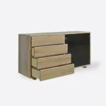 BERGEN I living room chest of drawers bleached oak, black glass (3)
