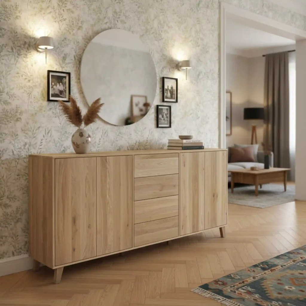 dębowa Komoda ness II z 4 szufladami i szafkami